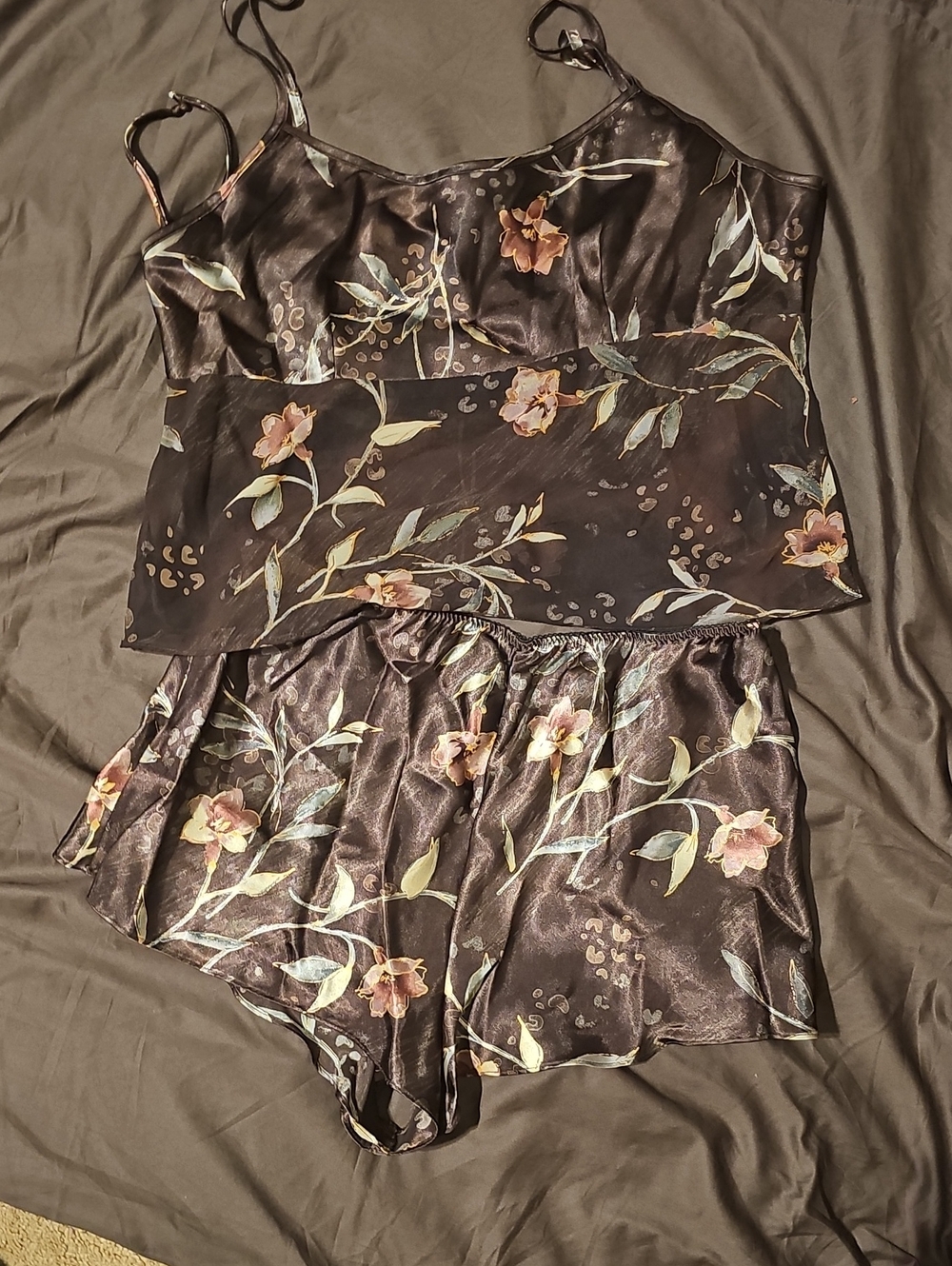Silky Floral Printed Cami & Short Sleep Set - Black Floral